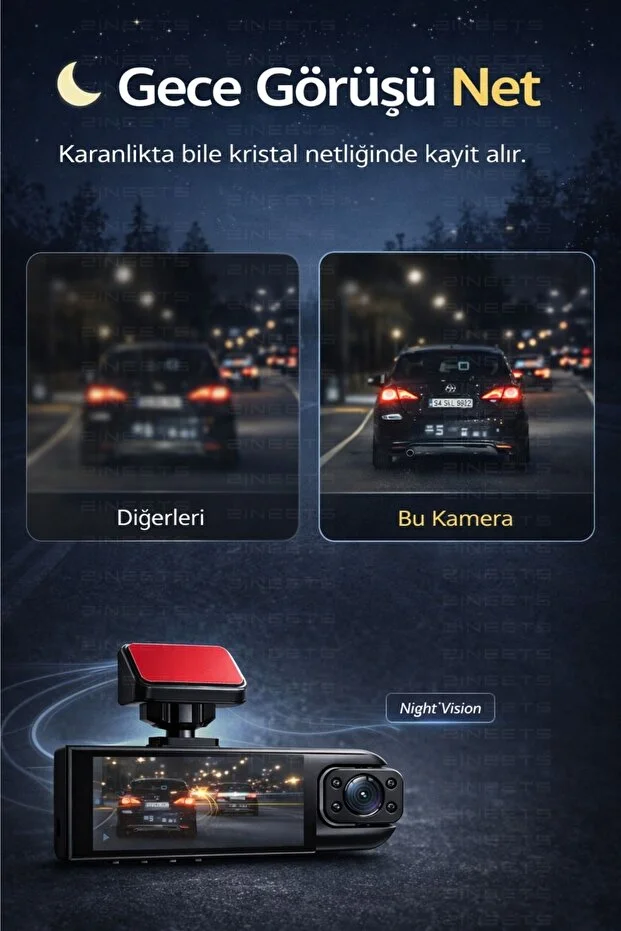 Wifi 1080p Araç İçi Çift Kameralı Lcd Ekranlı Gece Görüşlü G-sensör Geri Görüş Kamera